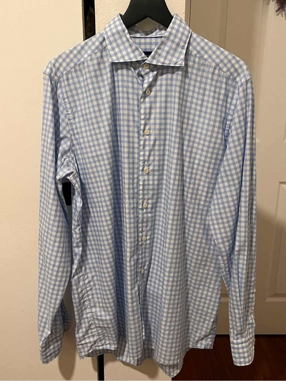 Eton Light Blue and White Gingham Dress Shirt